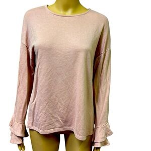 Como Vintage French Terry Mauve Long Sleeve Ruffled Sleeve Crew Neck Top Large
